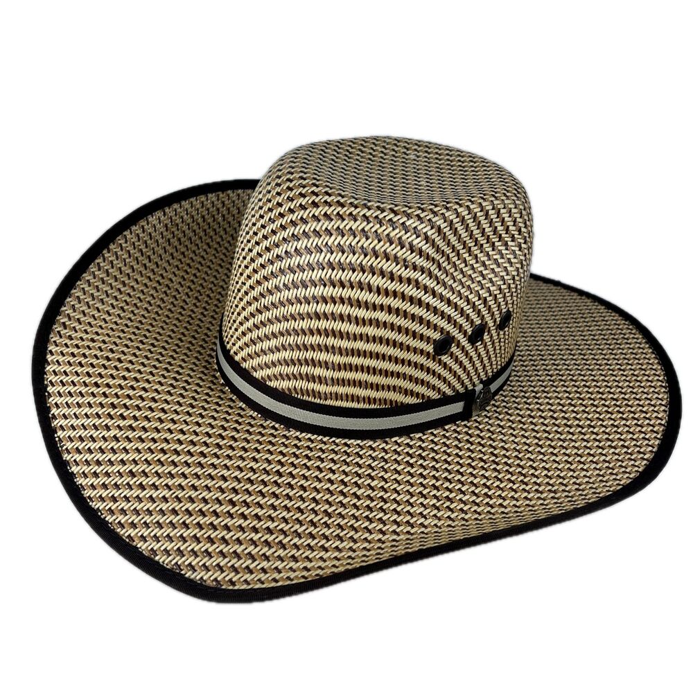 Cavender's Straw Cowboy Hat Sz S 6 7/8 Brown 3-Tone 4" Brim Bound Edge Band Pin
